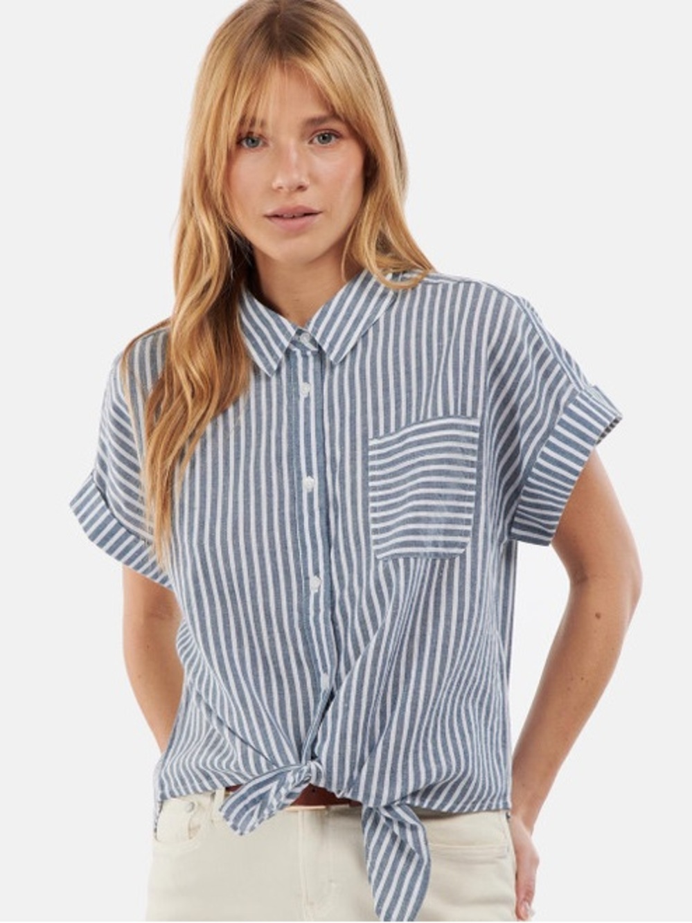 Barbour Sz 12 Betony Nautical Srip Tie Front Cotton Button Front Shirt